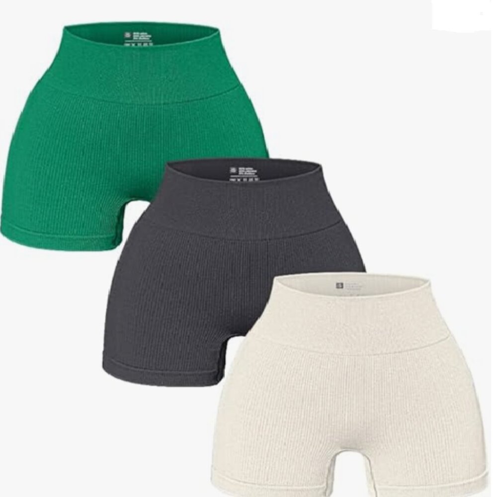 Women's 3 Piece Yoga Ribbed Seamless Workout High Waist Athletic Size Small